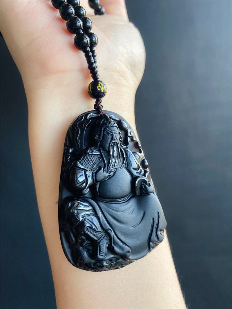 厚庄 除厄 黑曜石 關公 已綁珠鍊 附小證 父親節 - 長項鍊 - 水晶 黑色
