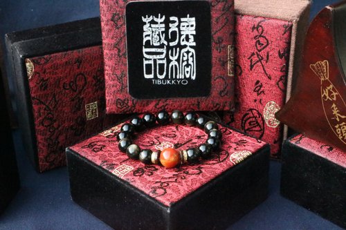 TIBUKKYO德榕藏品 精品原礦金曜石手珠 10mm 戰國紅瑪瑙隔珠 佛珠念珠 黑曜石 設計