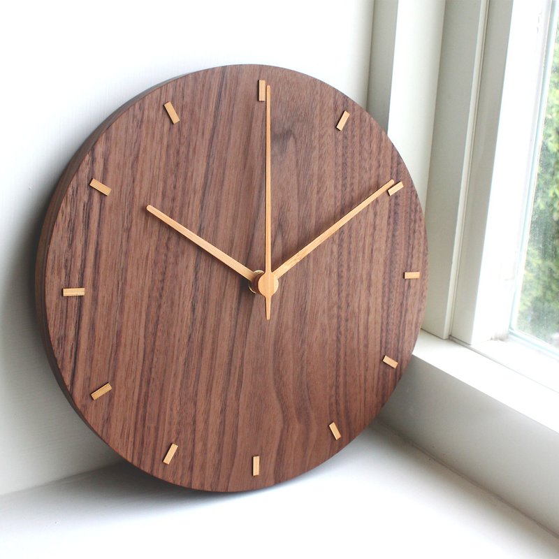 CLOCK_26 Classic Taiwan handmade limited edition silent wall clock black walnut - Clocks - Wood Brown
