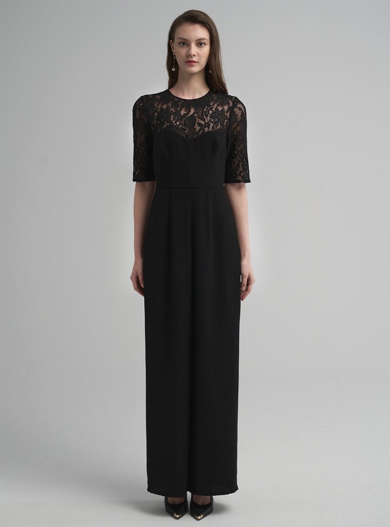 Demeter墨地之境俐落蕾絲連身褲 - 吊帶褲/連身褲 - 其他人造纖維 黑色