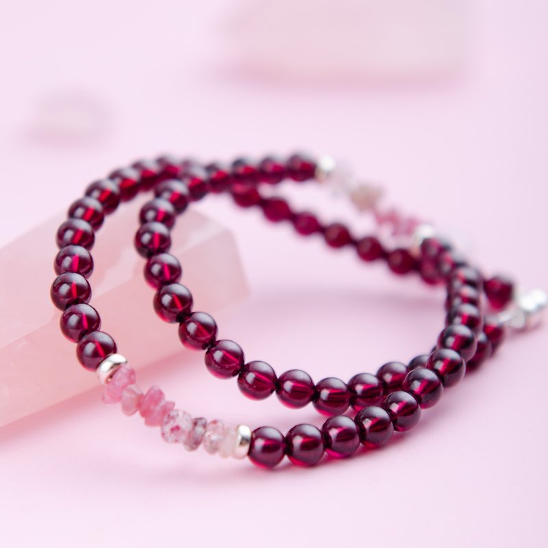 Red Garnet, Tourmaline, Strawberry Rose Quartz, 925 Gemstone Crystal Bracelet - Bracelets - Semi-Precious Stones Red