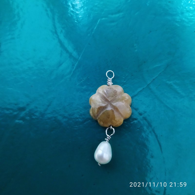 珊瑚石加淡水珍珠 - 項鍊 - 半寶石 