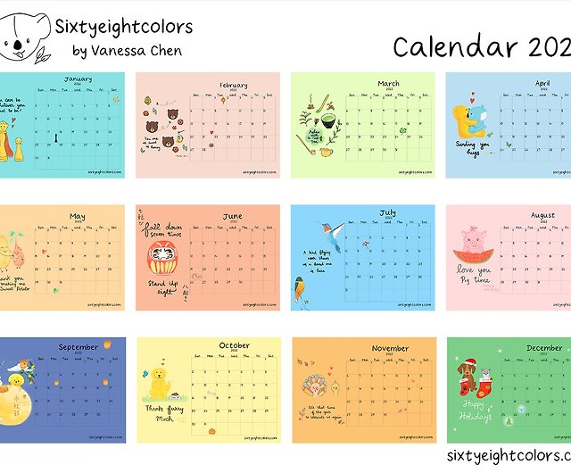 Cute 2022 Calendar 2022 Calendar, Monthly 2022 Calendar, Cute Calendar 2022 - Shop  Sixtyeightcolors - Calendars - Pinkoi