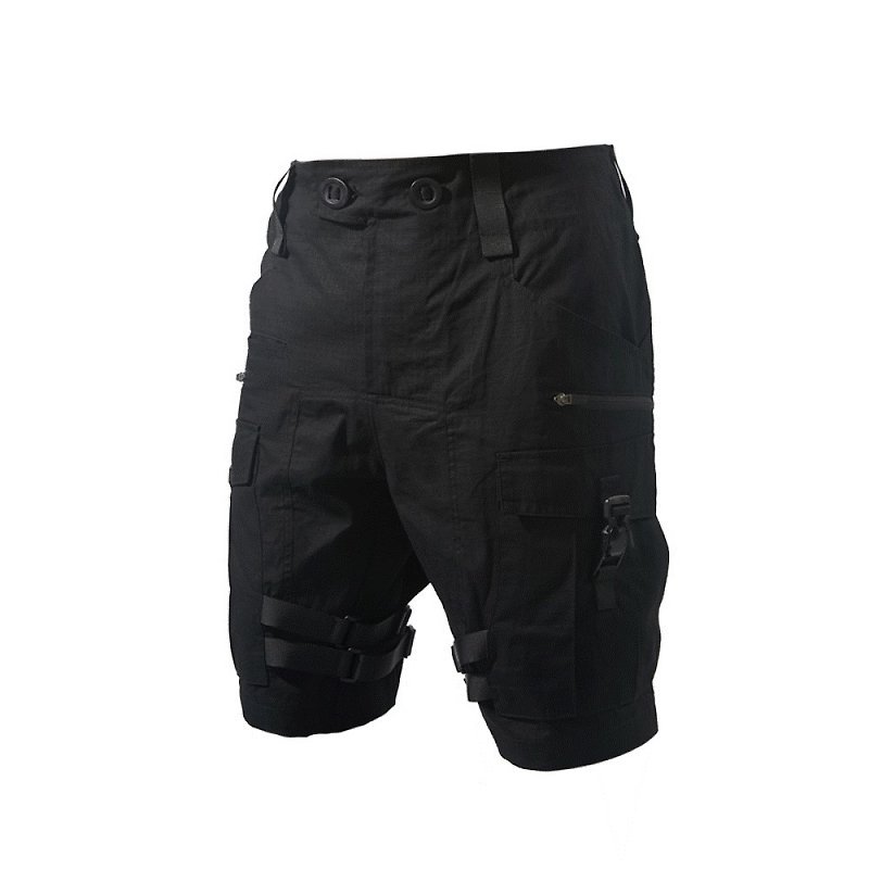 Thin overalls functional men's trendy cropped shorts - กางเกงขาสั้น - เส้นใยสังเคราะห์ สีดำ