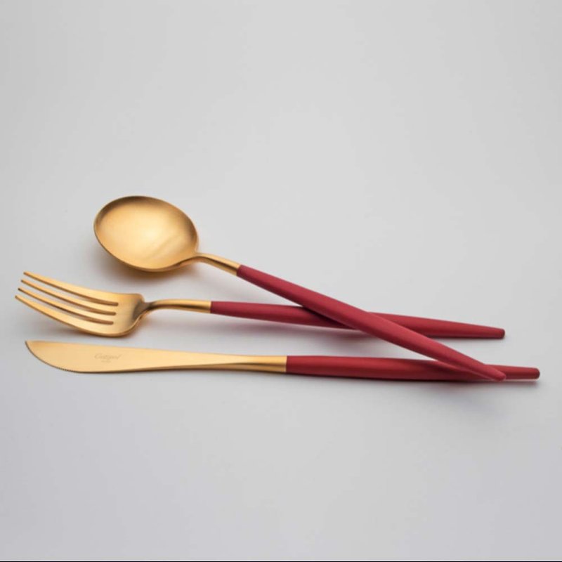 GOA RED MATTE GOLD 3 PIECE SET (TABLE KNIFE / FORK / SPOON) - Cutlery & Flatware - Stainless Steel Red