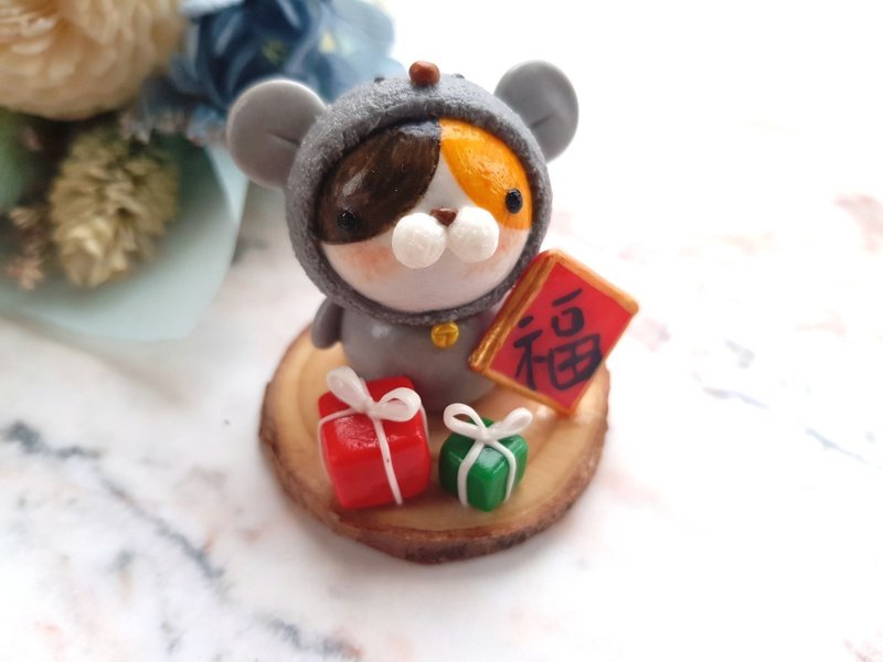 貓咪微景-貓咪小老鼠(三花) - 擺飾/家飾品 - 黏土 灰色