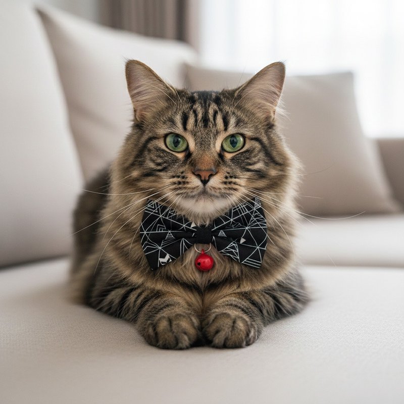 Norwegian Triangle Pattern Bow Tie Pet Collar for Cats and Small Dogs - ปลอกคอ - ผ้าฝ้าย/ผ้าลินิน สีดำ