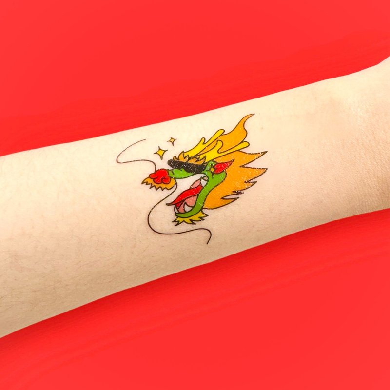 Year of the Dragon Dragon Glow Tattoo Tattoo Stickers 2 Pack - Temporary Tattoos - Paper Multicolor