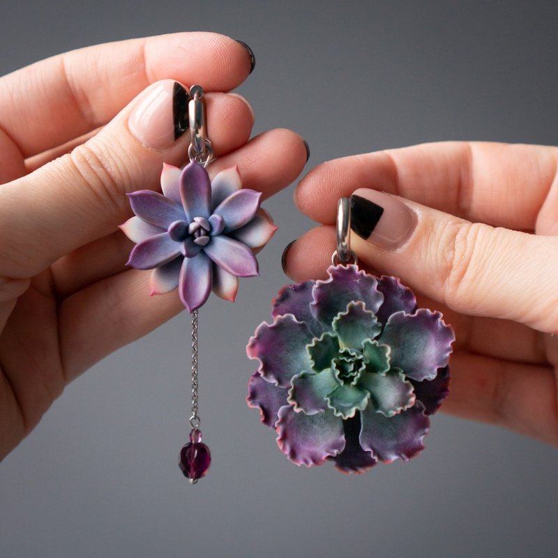 Set of transformable earrings with Shaviana echeverias - 耳環/耳夾/耳骨夾 - 其他材質 