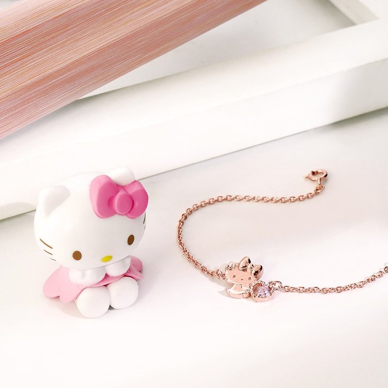 Hello Kitty 50th Series-Hello Kitty Future crystal diamond sterling silver bracelet - Bracelets - Sterling Silver Pink