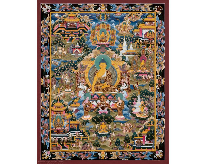 靈性象徵  佛陀生平的唐卡畫 - 壁貼/牆壁裝飾 - 其他材質 多色