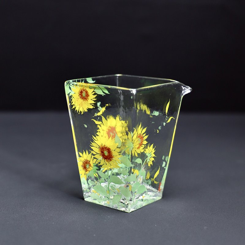 景德鎮手繪 向日葵 公道杯 - 茶壺/茶杯/茶具 - 玻璃 白色