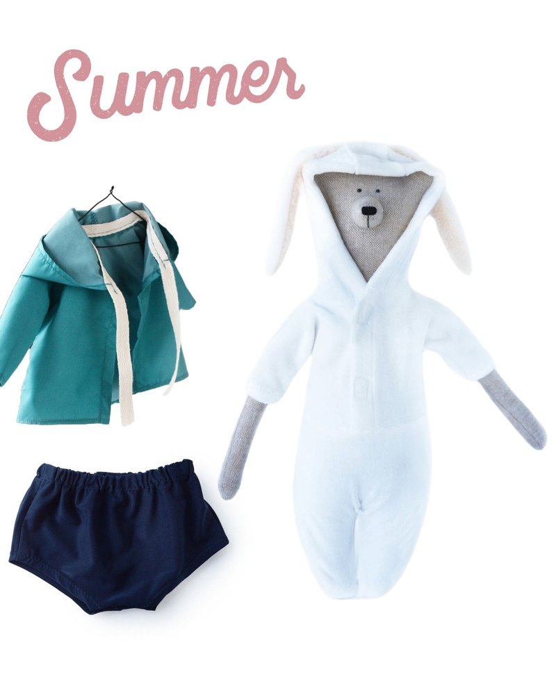 PK Summer Love Gift Box I Tom Architecture Love Handmade Black Bear 40cm + Big Bear Tiffany Windbreaker + Swimming Trunks - Stuffed Dolls & Figurines - Cotton & Hemp Gold