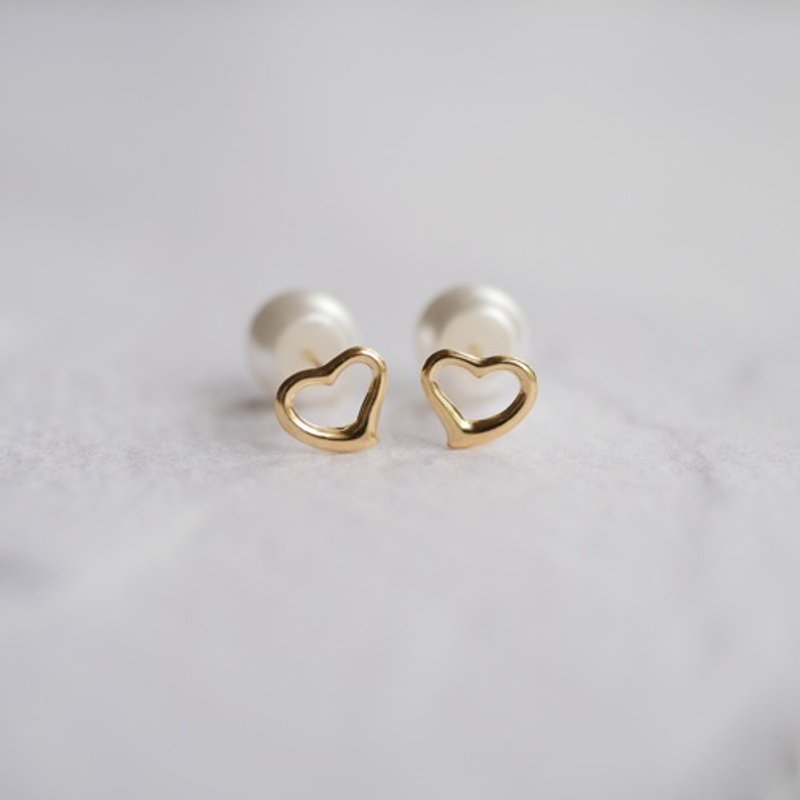 Limited quantity K18 Cute back style mini heart earrings/ Clip-On gold pearl catch 2way - Earrings & Clip-ons - Other Metals 