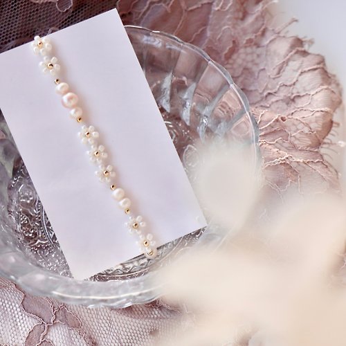 廢物人生 Y2K 氣質珍珠白花花串珠手鍊 串珠飾品 手作飾品