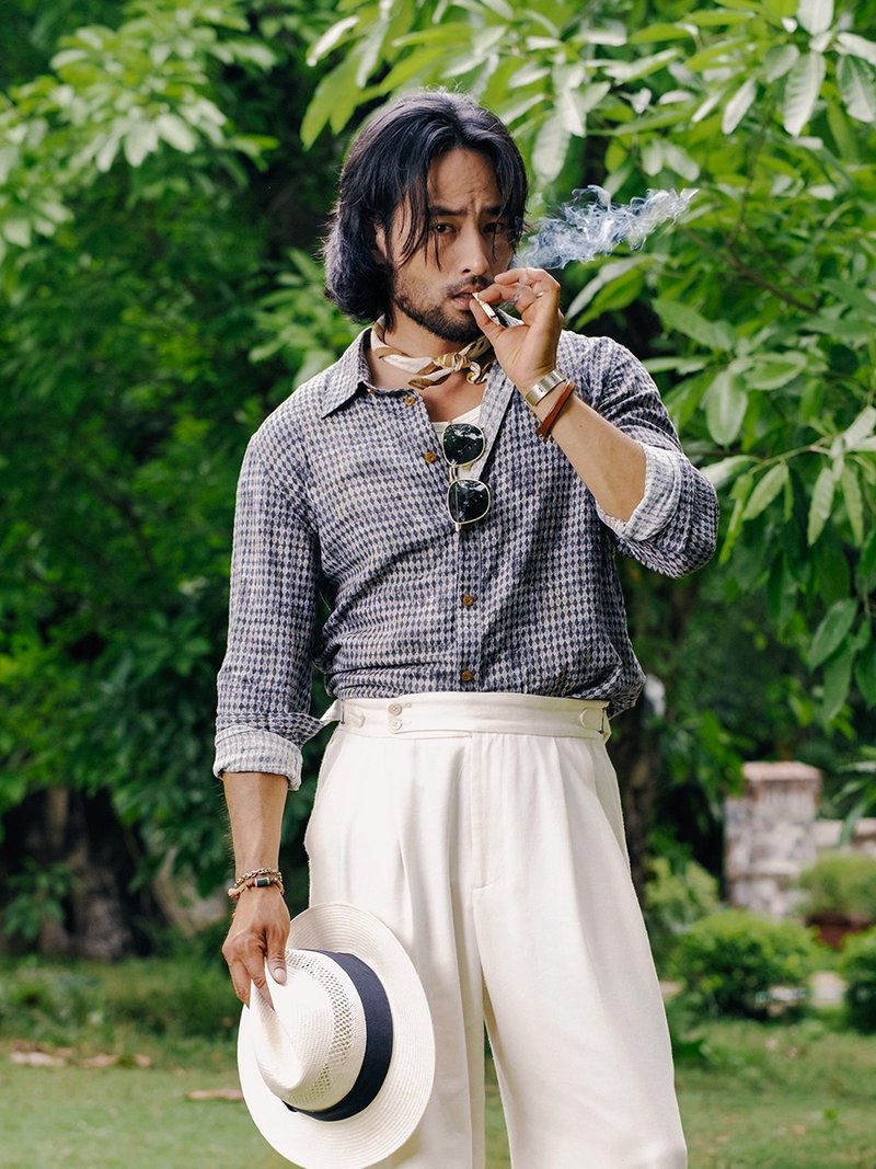 SOARIN英倫復古幾何菱格紋休閒襯衫(2521C420 ) - 男襯衫/休閒襯衫 - 棉．麻 藍色