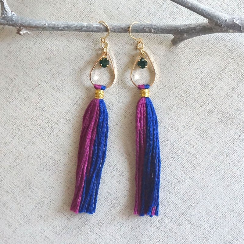 original tassel pierced earring "elegance" - Earrings & Clip-ons - Thread Purple