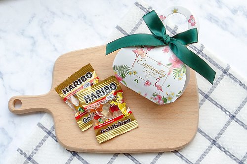 幸福朵朵 婚禮小物 花束禮物 (綠緞)熱帶雨林盒+德國小熊軟糖x2小包(需DIY組裝)-禮物 喜糖
