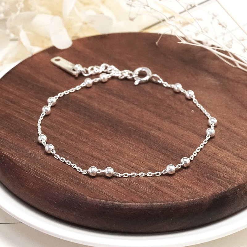 Double round bead design Silver anklet 925 sterling silver anklet girls anklet with engraving customization - กำไลข้อเท้า - เงินแท้ สีเงิน