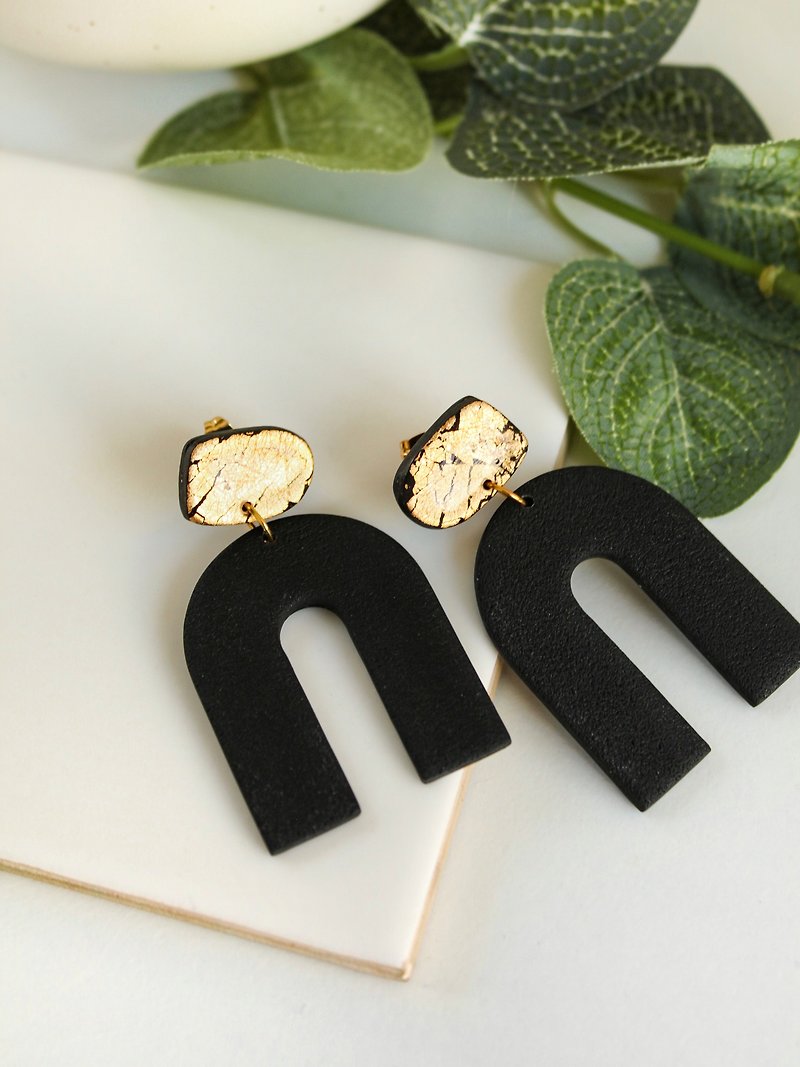 Polymer Clay Earrings: aesthetic collection - handmade earrings GOLD&BLACK - Earrings & Clip-ons - Clay Black