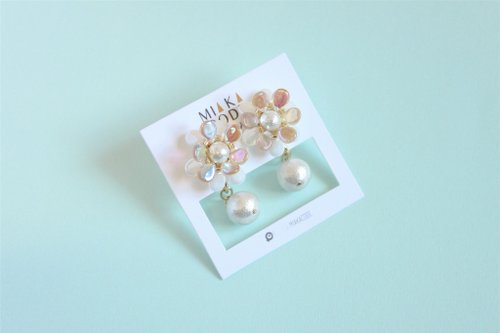 MIAKA CODE 。Handmade & Fashion 限量不補 - 手工串珠 日本製珠子 花花(粉橙色) 耳針/夾式耳環