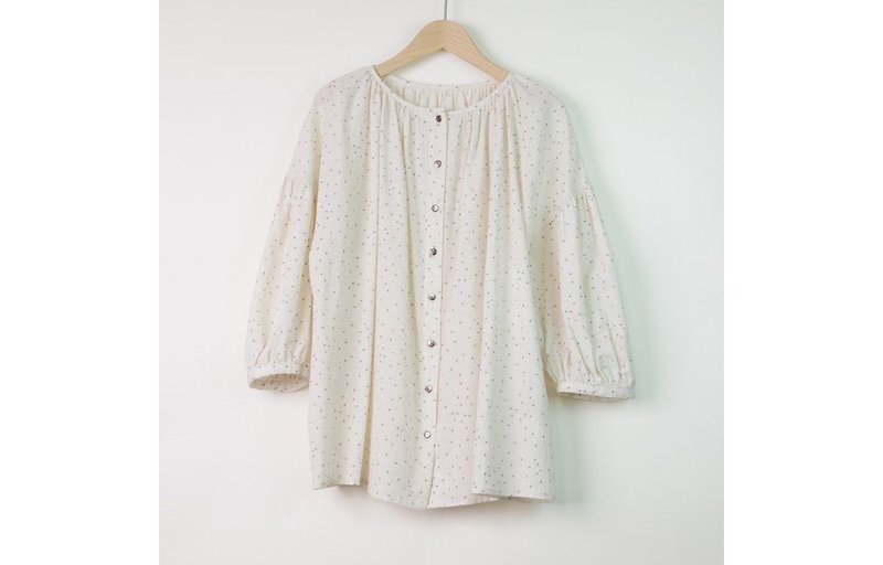Dot print blouse japanese mangan Kasuri 8812-1009 - เสื้อผู้หญิง - ผ้าฝ้าย/ผ้าลินิน ขาว