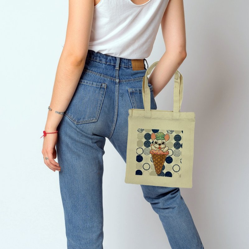 Ice Cream French Dou Environmentally Friendly Shoulder Bag (Medium Size) | Customizable - กระเป๋าแมสเซนเจอร์ - เส้นใยสังเคราะห์ 