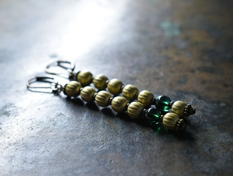 Orange brass and green crystal earrings - Earrings & Clip-ons - Other Metals Gold