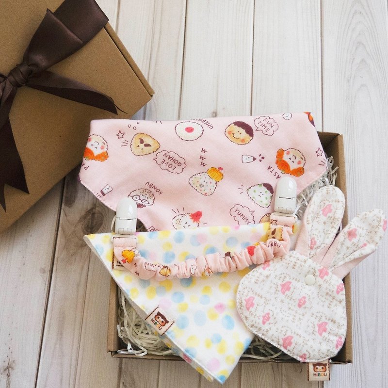 (Ex-stock made in Taiwan) Use bib and handkerchief gift box with a little care (moon gift box baby gift box) - Baby Gift Sets - Cotton & Hemp Multicolor