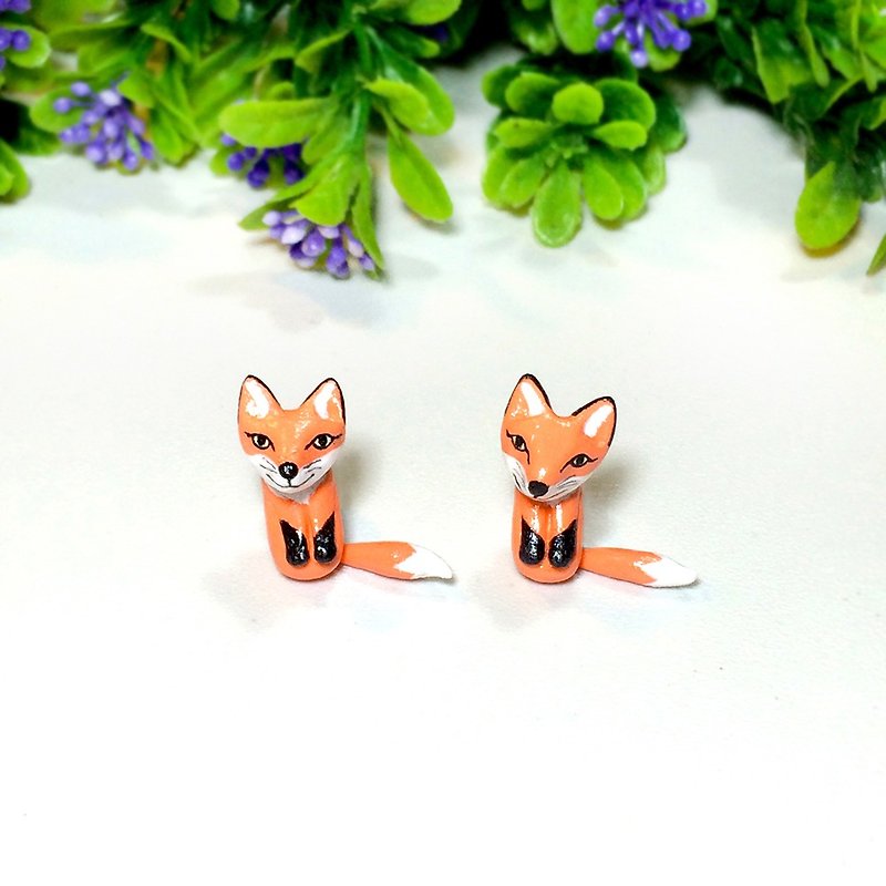 Fox Earrings, Gauge & Plug Earrings, Two Piece Earrings, Two Part Earrings - ต่างหู - ดินเหนียว สีส้ม