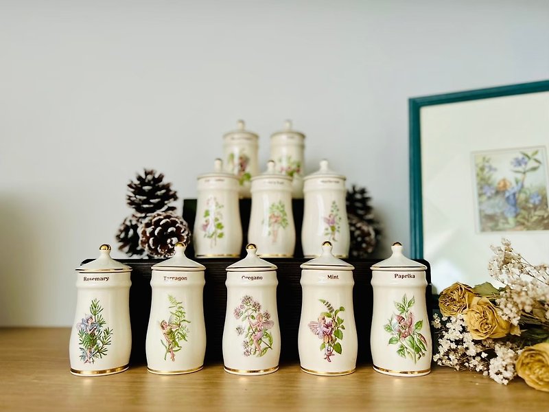 British Flower Fairy Elf Antique Spice Jar 2-sold as a single piece - Food Storage - Porcelain 
