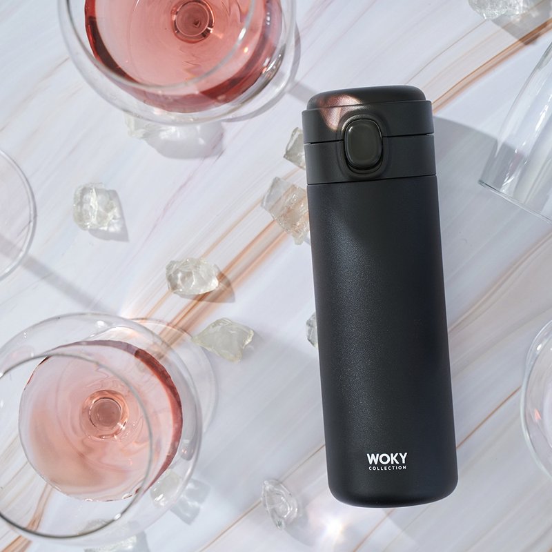 WOKY 沃廚 -輕量彈蓋陶瓷易潔層保溫瓶450ML-黑色 - 保溫瓶/保溫杯 - 不鏽鋼 黑色