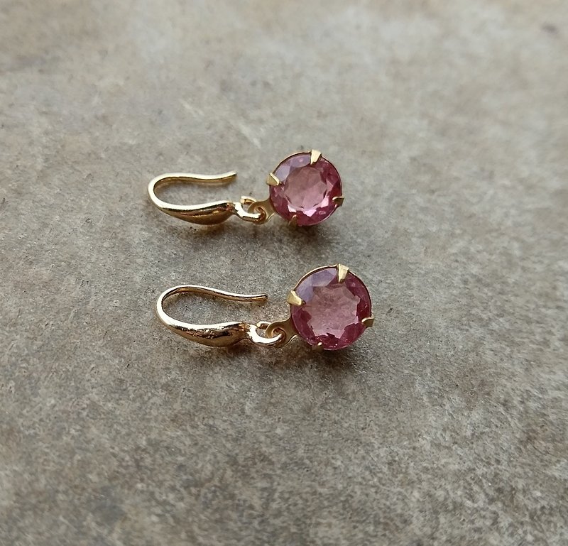 Rose Pink Glass Earrings - Earrings & Clip-ons - Other Metals Pink