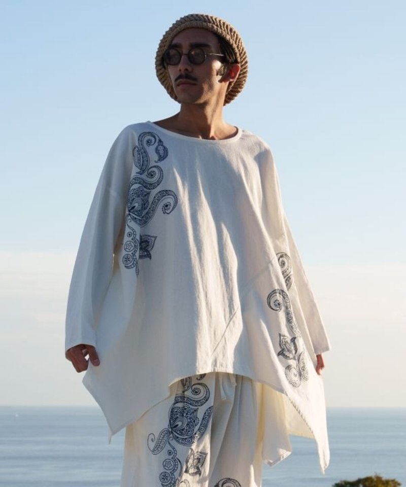 【熱門預購】柔軟親膚棉 海娜藝術刺繡不對襯上衣 (3色) IDS-5115 - 女上衣/長袖上衣 - 棉．麻 