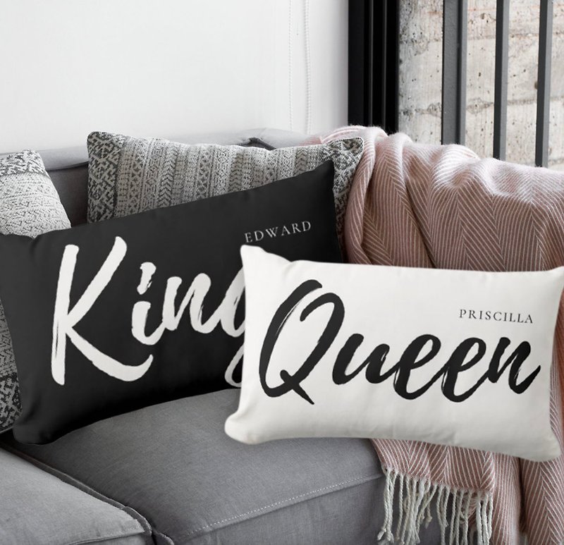 [Wedding Gift] King & Queen Black and White Customized Pillow Cover-Black and White Pair of Pillows - Pillows & Cushions - Polyester Black