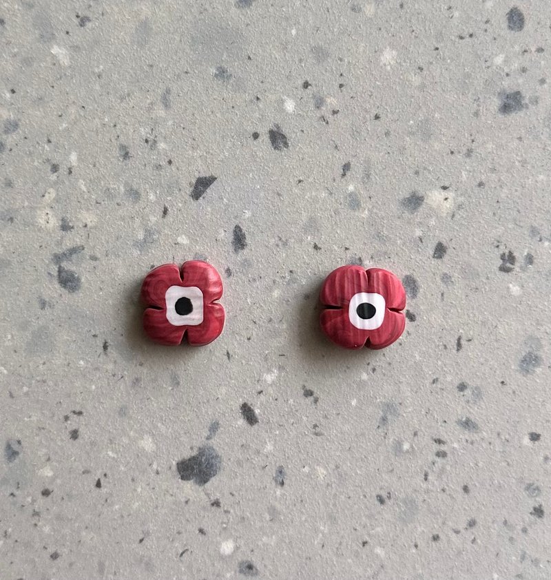 Polymer clay jewelry-poppy flower-flower earrings-ear needles- Clip-On - Earrings & Clip-ons - Other Materials Red