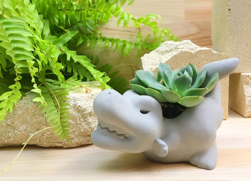 [Please wait for customization] Dinosaur Cement Basin Tyrannosaurus Triceratops Stegosaurus Exchange Gift Christmas Gift Box - Plants - Cement Gray