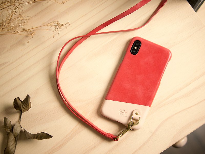 Alto iPhone X Anello + neck lanyard combination (no custom laser engraving service) - Phone Cases - Genuine Leather Multicolor