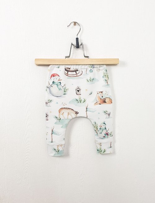 8 a.m.Apparel Christmas Forest baby pants, baby girl pants, baby boy pants, Holiday baby pants