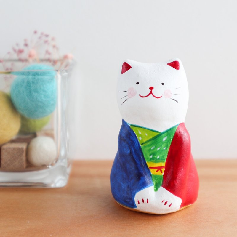 Kimono cat pottery figurine - ของวางตกแต่ง - ดินเผา 