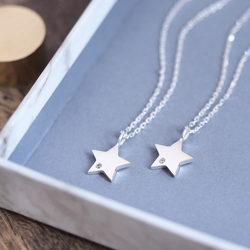 2 pieces set) white star pair necklace Silver 925 - สร้อยคอ - เครื่องเพชรพลอย สีเงิน