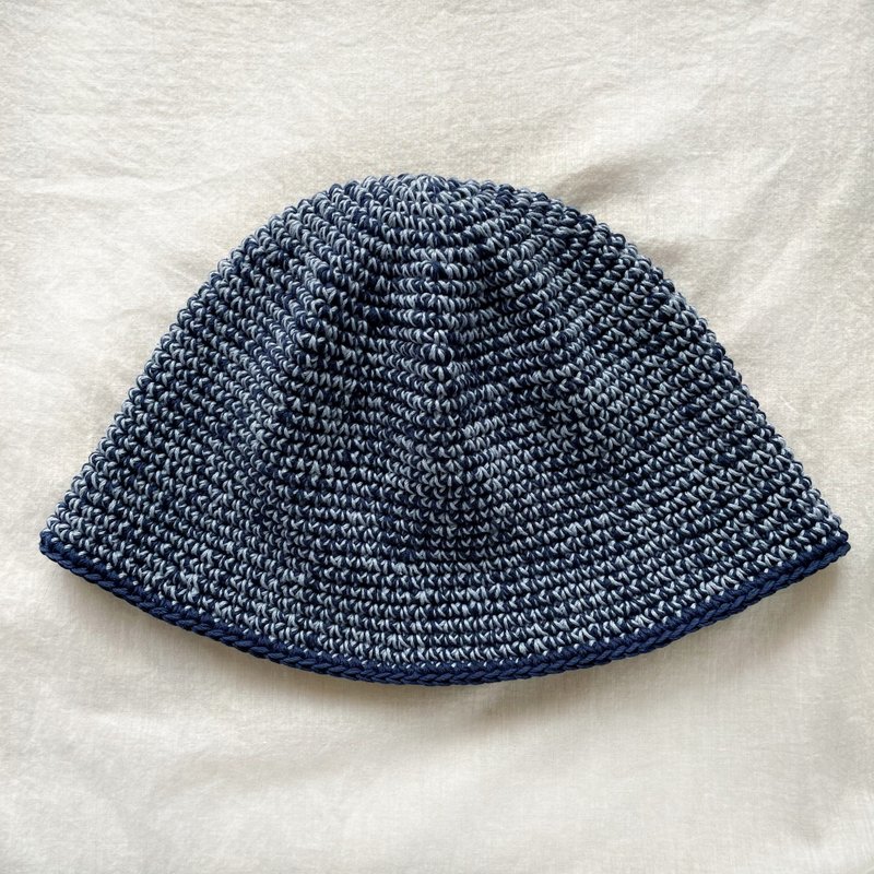 Handmade knitted hat/wool hat/fisherman hat/handmade crochet hat/knitted hat - หมวก - ผ้าฝ้าย/ผ้าลินิน สีน้ำเงิน