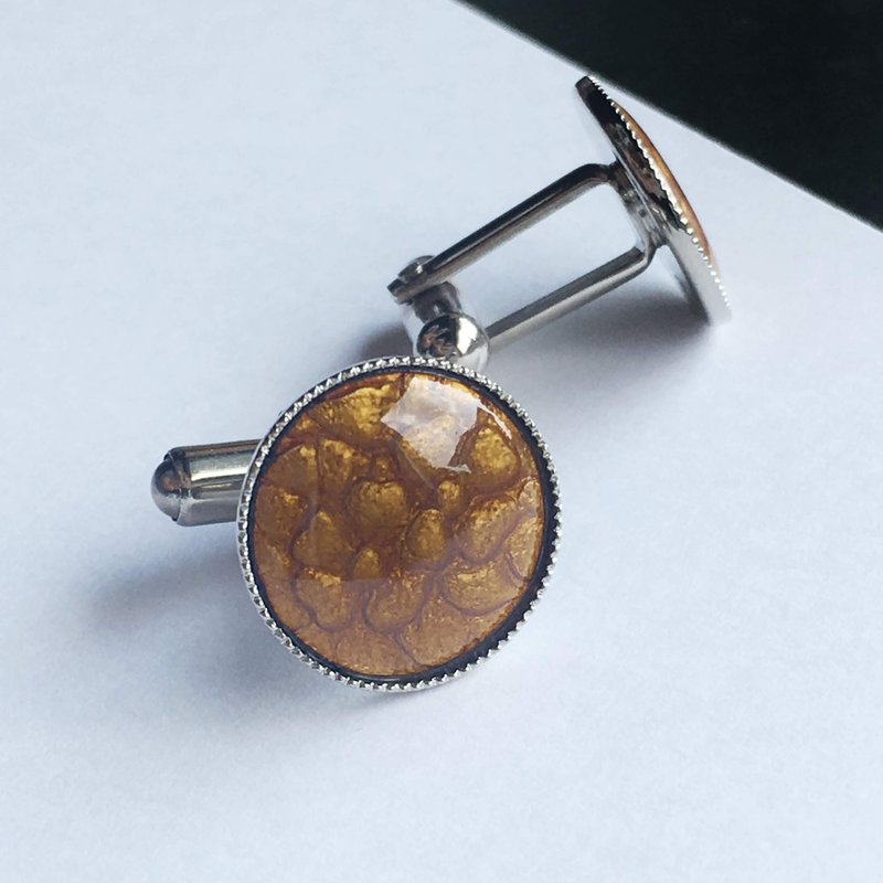 小花 【ゴールド Gold】七宝焼のカフスボタン カフリンクス  丹銅メタル七宝 - 袖扣 - 其他材質 金色