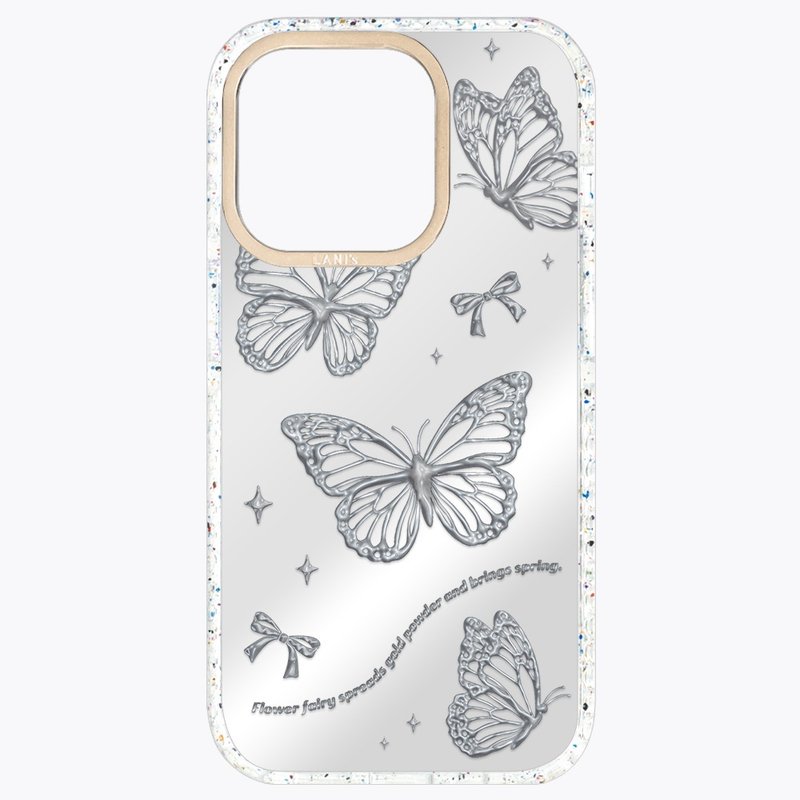 月銀金屬 銀霞蝴蝶 磁吸版 透彩框 iPhone 16 15 14 13 Pro Max - 手機殼/手機套 - 環保材質 銀色