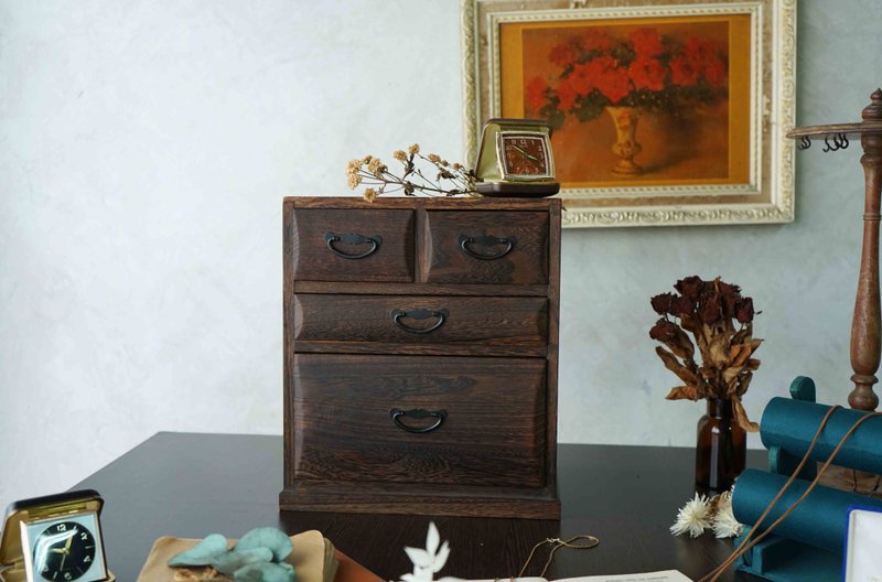 日本雜貨古道具-侘寂風Wabi-sabi深棕木質小型三層抽屜收納櫃 - 居家收納/收納盒/儲物盒 - 木頭 咖啡色