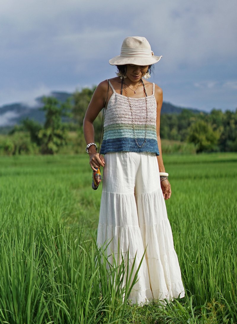Long ruffle wide leg pants for women. Elegant loose cotton white pants - กางเกงขายาว - วัสดุอื่นๆ 