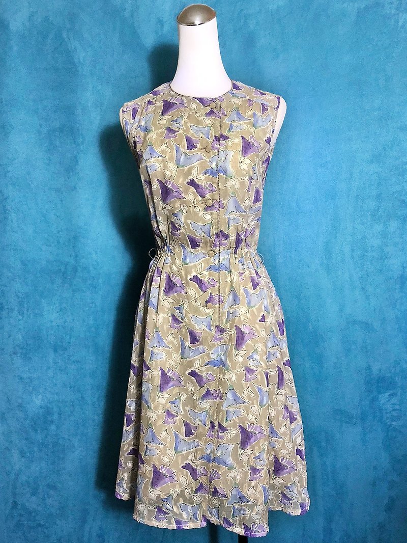 Spring flowers weave sleeveless vintage dress / bring back VINTAGE - One Piece Dresses - Polyester Multicolor
