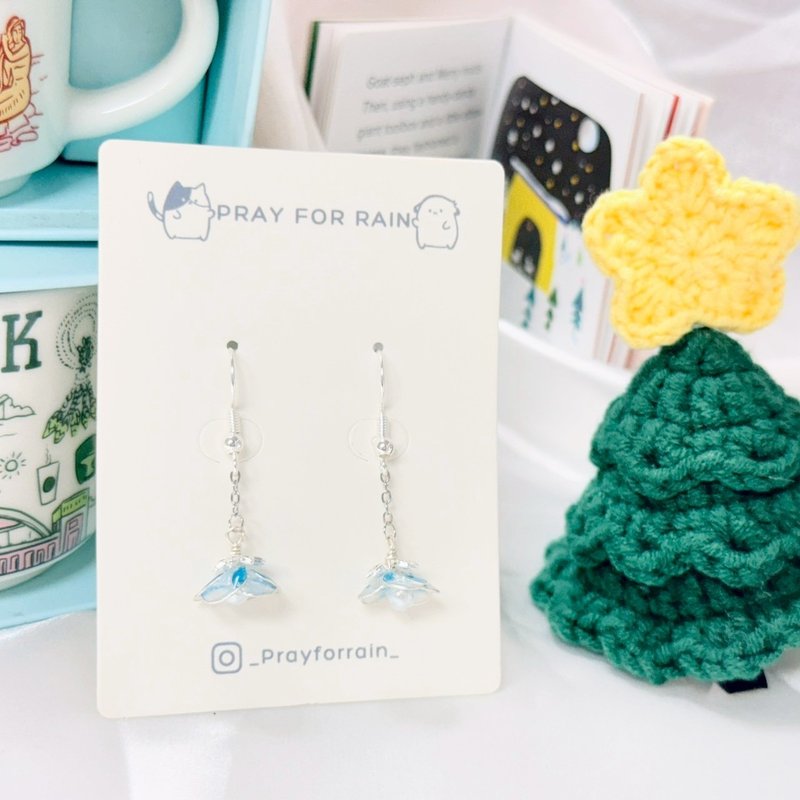 聖誕特輯-冬夜小花鈴鐺耳環 / 手作水晶花飾品 - 耳環/耳夾/耳骨夾 - 樹脂 