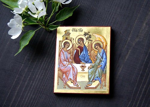 Orthodox small icons hand painted orthodox wood icon Saint Holy Trinity pocket size miniature art