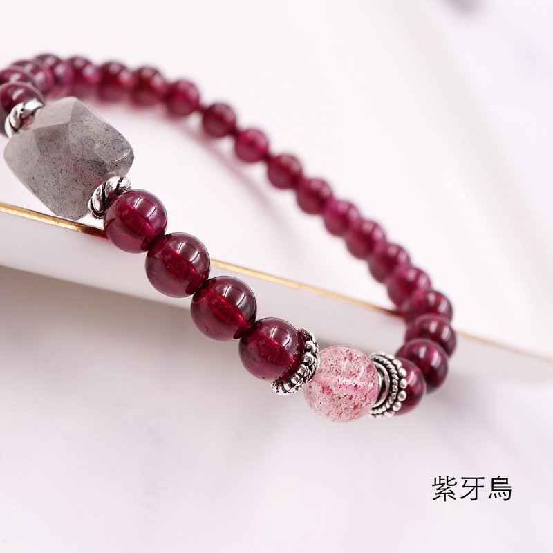寂靜的淡雅--紅石榴石*拉長石 - 手鍊/手環 - 寶石 多色